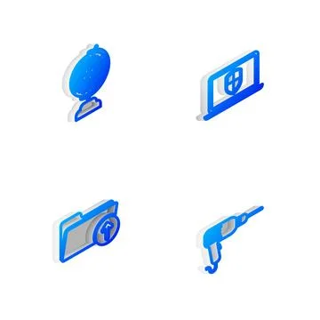 Set Isometric line Laptop with shield, Earth globe, Download arrow folder and 스톡 일러스트