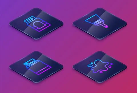 Set Isometric line Laundry detergent, Washer, Rubber cleaner for windows and Stock Illustration