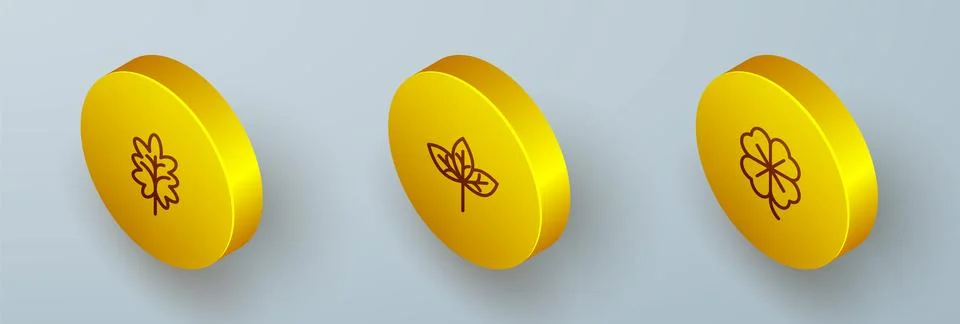 Set Isometric line Leaf, and Four leaf clover icon. Vector Stock Illustration