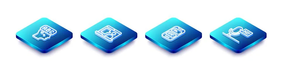 Set Isometric line Learning foreign languages, Foreign online study, Online.. 스톡 일러스트