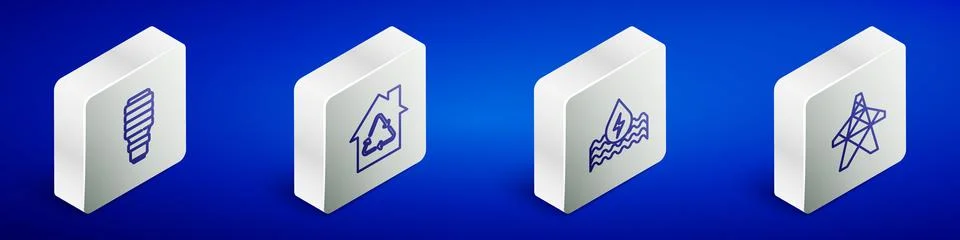 Set Isometric line LED light bulb, Eco House with recycling, Water energy a.. Ilustración de archivo