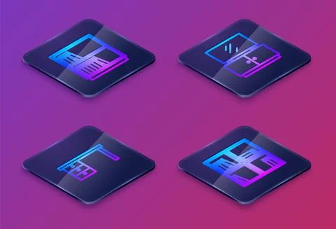 Set Isometric line Library bookshelf, Office desk, TV table stand and Shelf with イラスト素材