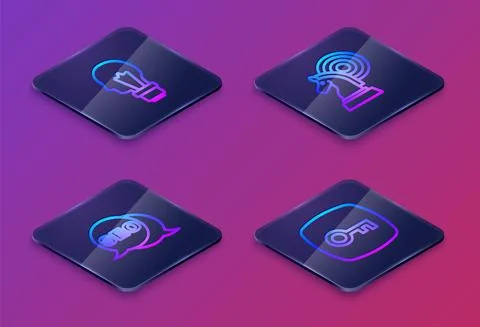 Set Isometric line Light bulb with concept of idea, SEO optimization, Chess and Stock Illustration