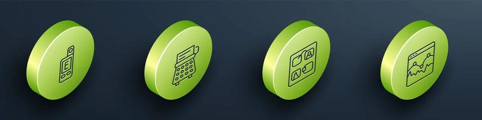 Set Isometric line Light meter, Retro typewriter, Storyboard and Music wave.. Stock Illustration
