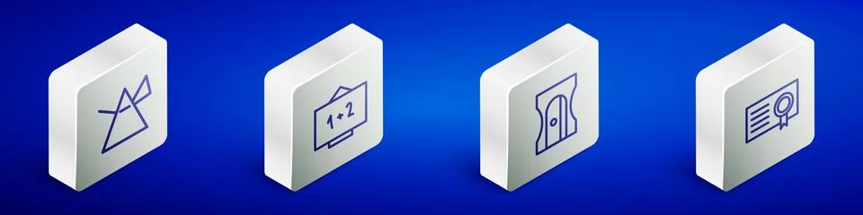 Set Isometric line Light rays in prism, Chalkboard, Pencil sharpener and 스톡 일러스트