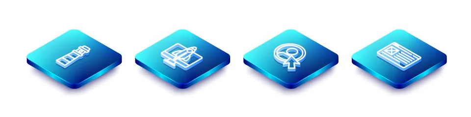 Set Isometric line Lighthouse, Startup project concept, Create account screen Illustrazione stock