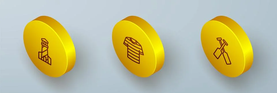 Set Isometric line Lighthouse, Striped sailor t-shirt and Crossed oars paddles Stock Illustration