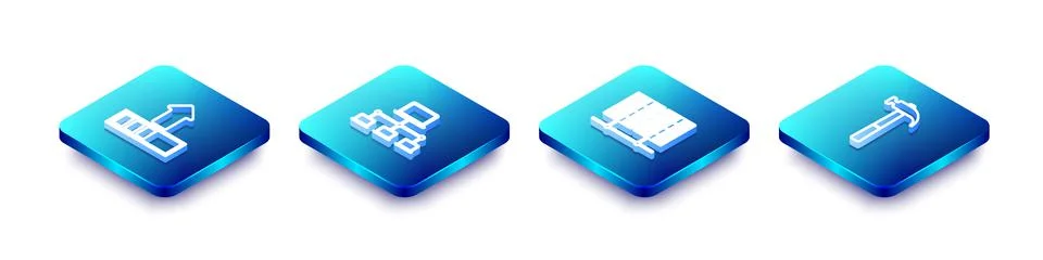 Set Isometric line Loading, Computer network, Server, Data, Web Hosting and Stock Illustration