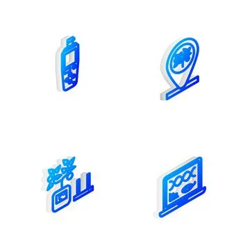 Set Isometric line Location and tree, Portable sensor, Smart farming technolo Stock Illustration