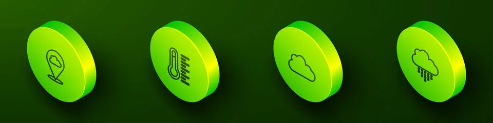 Set Isometric line Location cloud, Meteorology thermometer, Cloud and with rain Illustrazione stock