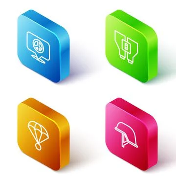 Set Isometric line Location peace, Binoculars, Parachute and Military helmet Stock Illustration