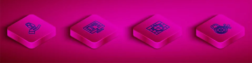 Set Isometric line Lock in hand, Create account screen, Shield with brick wall Stock Illustration