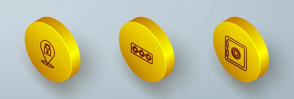 Set Isometric line Lock, Password protection and Safe icon. Vector Stock Illustration