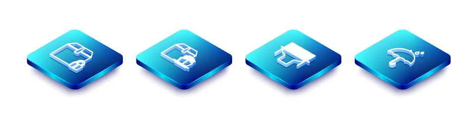 Set Isometric line Locked package, Cargo ship with boxes, Scanner scanning bar Stock-Illustration
