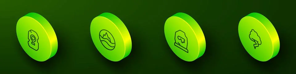 Set Isometric line Magic rune, Sea and waves,  and Cloud lightning icon. Vect Stock Illustration
