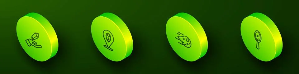 Set Isometric line Magic stone, Fireball and hand mirror icon. Vector Stockillustratie