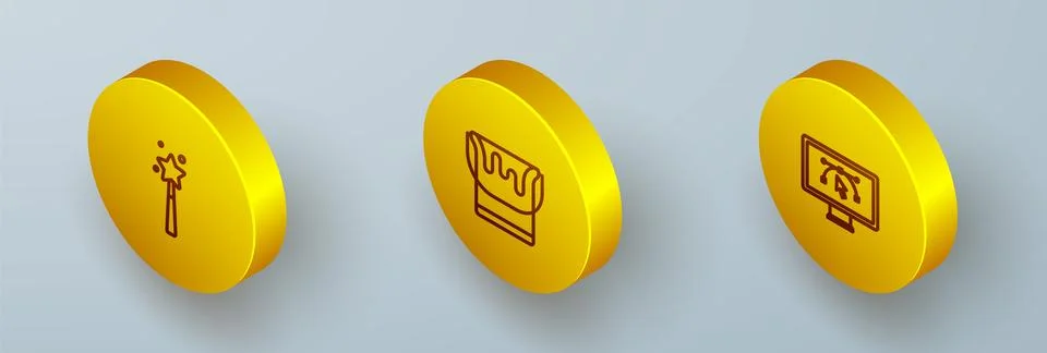 Set Isometric line Magic wand, Paint bucket and Computer with design progra.. Stock Illustration