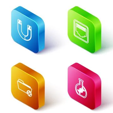 Set Isometric line Magnet, Network port cable socket, Health record folder and Stockillustratie