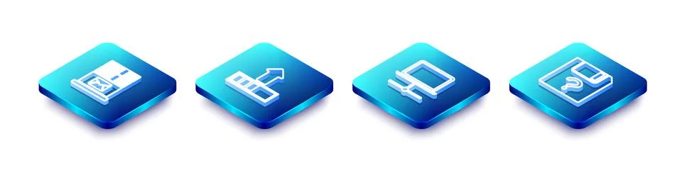 Set Isometric line Mail server, Loading, Computer network and Unknown document Illustrazione stock