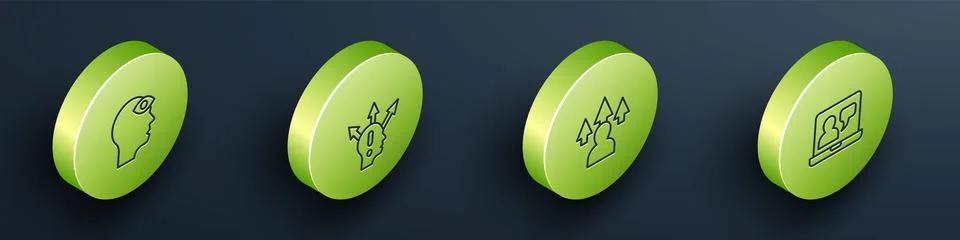 Set Isometric line Man with third eye, Project team base, Front end development Illustrazione stock