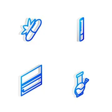 Set Isometric line Marijuana joint, Medical pills with marijuana, Rolling paper Ilustración de archivo