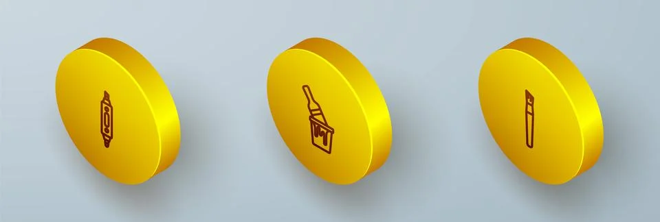 Set Isometric line Marker pen, Paint bucket with brush and  icon. Vector Stock Illustration