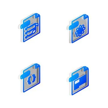 Set Isometric line MAX file document, M3U, CSS and PDF icon. Vector Stock Illustration