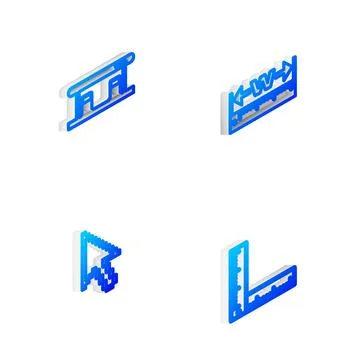 Set Isometric line Measuring height and length, Gas filling station, Pixel arrow 스톡 일러스트