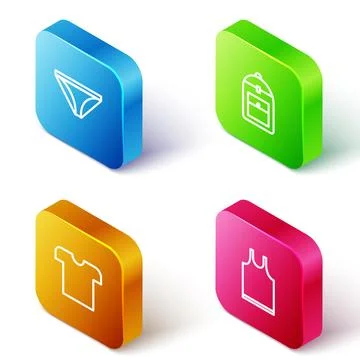 Set Isometric line Men underpants, Backpack, T-shirt and Sleeveless icon. Vector Stock Illustration