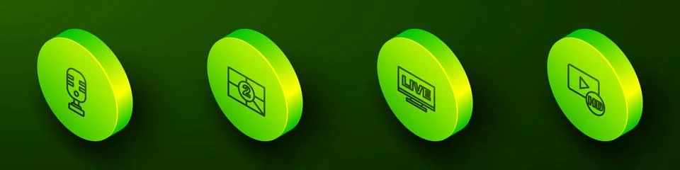 Set Isometric line Microphone, Old film movie countdown frame, Live stream .. イラスト素材