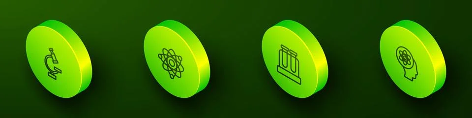 Set Isometric line Microscope, Atom, Test tube and icon. Vector 库存插图