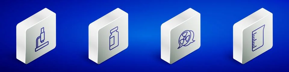 Set Isometric line Microscope, Test tube and flask, Radioactive and Laboratory Illustrazione stock