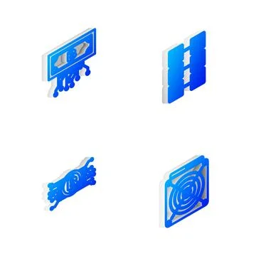 Set Isometric line Mining farm, Cryptocurrency bitcoin with circuit, and ASIC Illustrazione stock