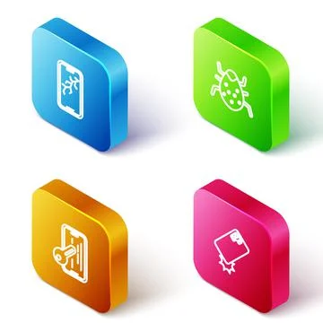 Set Isometric line Mobile with broken screen, System bug, Glass protector and Stockillustratie