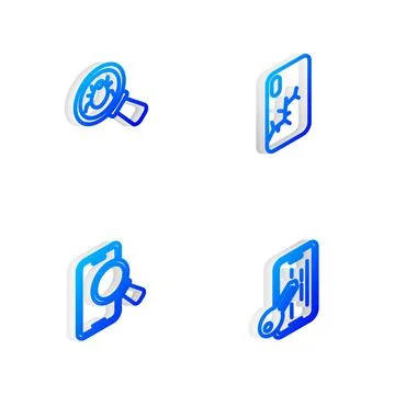 Set Isometric line Mobile with broken screen, System bug, Phone repair service Illustrazione stock