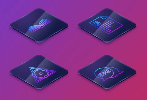 Set Isometric line Mobile calculator interface, Chalkboard, Infinity and Stock Illustration
