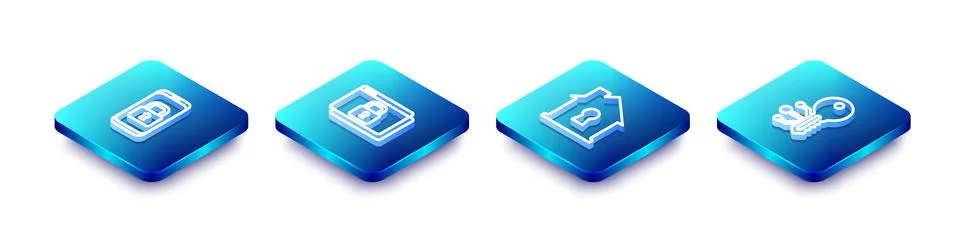 Set Isometric line Mobile with closed padlock, Secure your site HTTPS, SSL Illustration