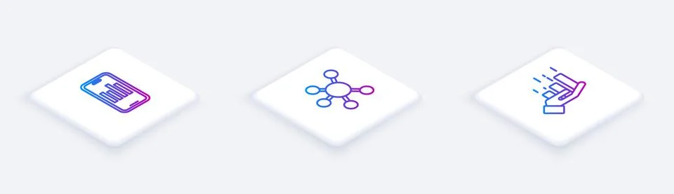 Set Isometric line Mobile with graph, Project team base and Financial growth Stock Illustration