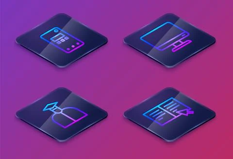 Set Isometric line Mobile phone, Student, Computer monitor screen and Online Stock Illustration