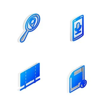Set Isometric line Mobile recording, Search location, Server, Data, Web Hosti Stock Illustration