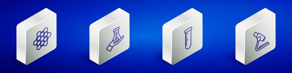 Set Isometric line Molecule, Test tube and flask,  and Microscope icon. Vecto イラスト素材
