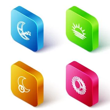 Set Isometric line Moon icon, Sunset, Sleeping moon and Eclipse of the sun ic 스톡 일러스트