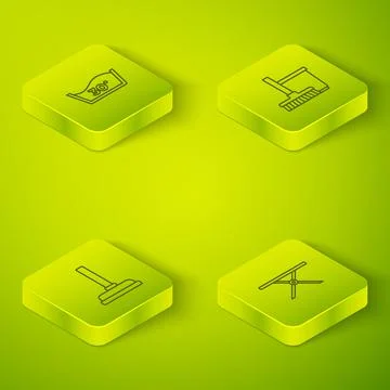 Set Isometric line Mop and bucket, Rubber plunger, Ironing board and Temperat Stock-Illustration