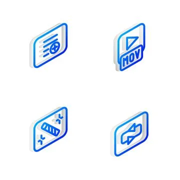 Set Isometric line MOV file, Add to playlist, Photo retouching and Repeat button Stock Illustration