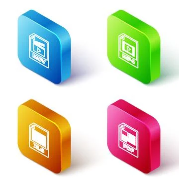 Set Isometric line MOV file document, MP4, XLS and PDF icon. Vector 스톡 일러스트