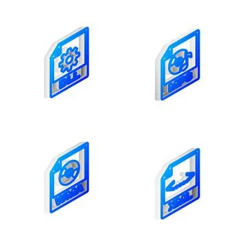 Set Isometric line MP3 file document, DLL, WMA and XML icon. Vector 스톡 일러스트