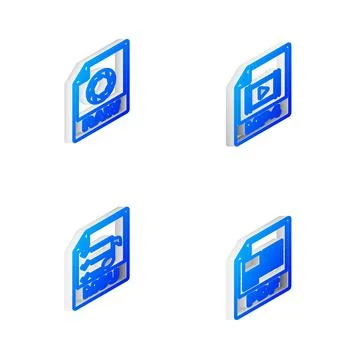 Set Isometric line MP4 file document, RAW, M3U and PDF icon. Vector 스톡 일러스트