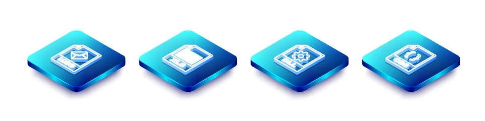 Set Isometric line MSG file document, XLS, DLL and CSS icon. Vector 库存插图
