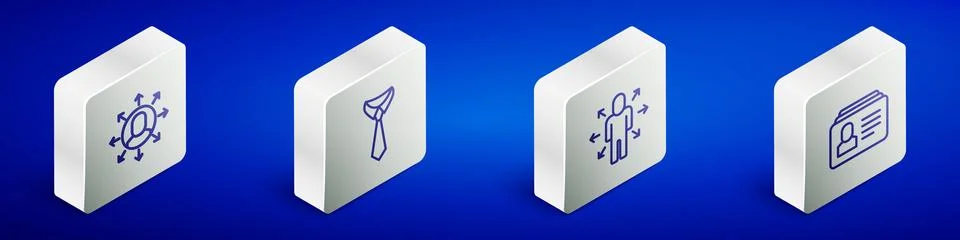 Set Isometric line Multitasking manager working, Tie,  and Resume icon. Vecto Stock Illustration