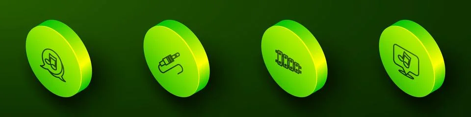 Set Isometric line Music note, tone, Audio jack, Xylophone and  icon. Vector Stock Illustration